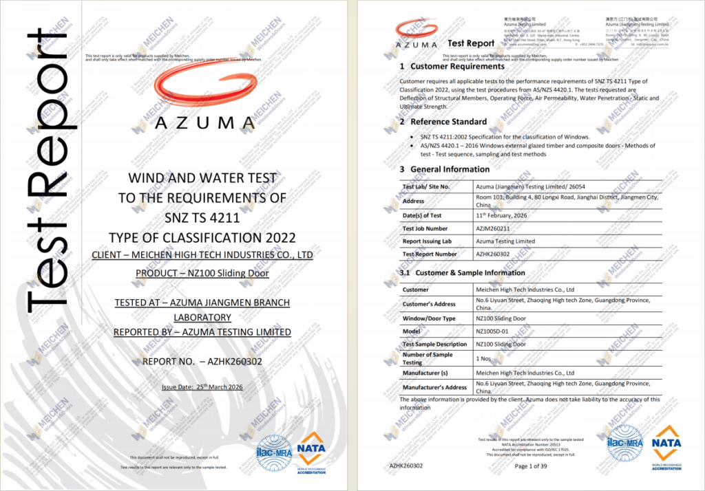NZ100 Sliding Door - TEST REPORT NO-AZHK260302
